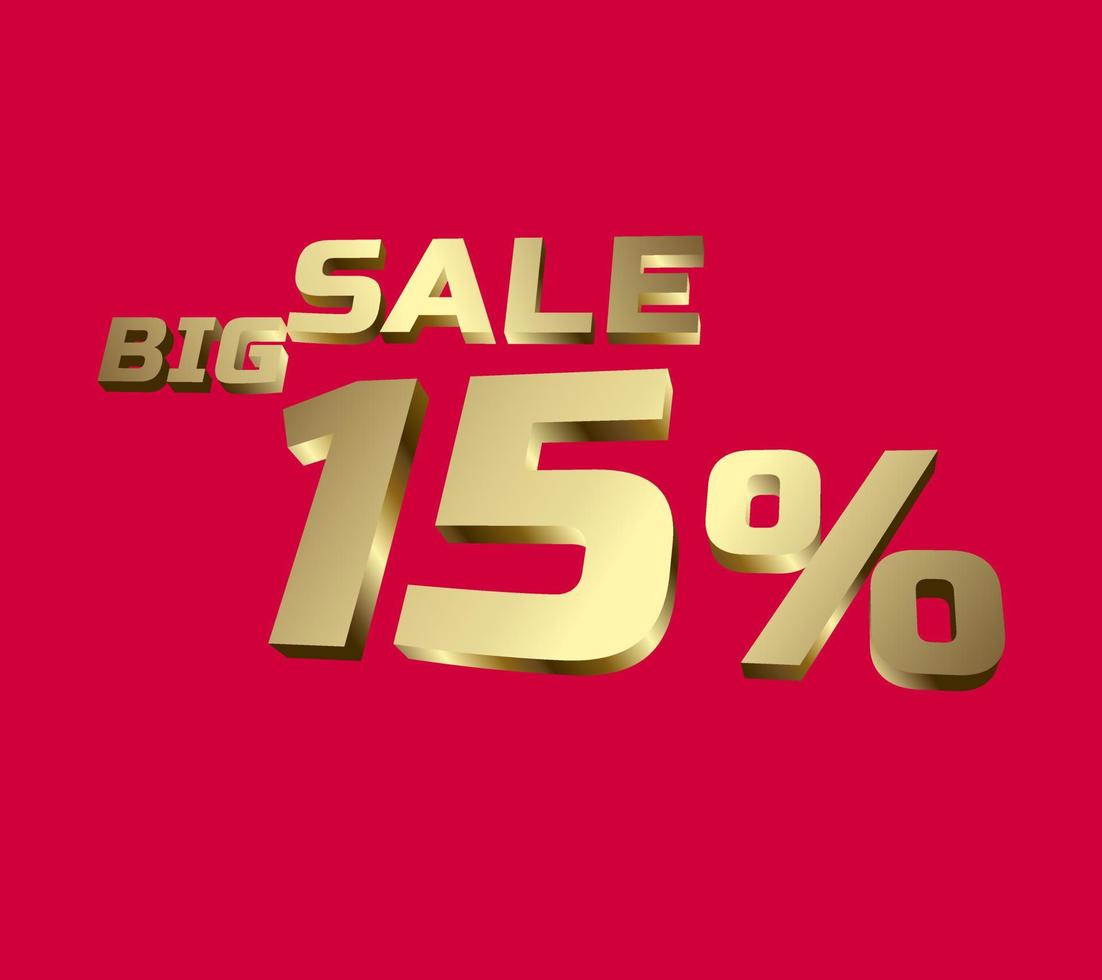 Big sale 15 percent 3Ds Letter Golden, 3Ds Level Gold color, big sales 3D, Percent on red color background. vector