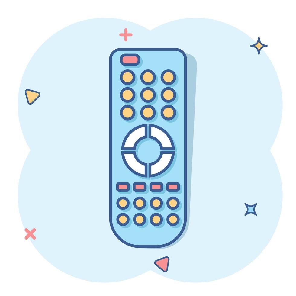 Remote control icon in comic style. Infrared controller vector cartoon illustration on white isolated background. Tv keypad business concept splash effect.