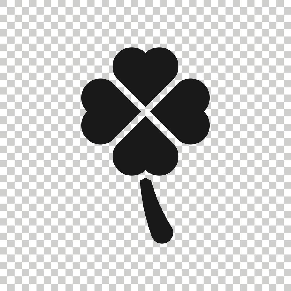 Four leaf clover icon in flat style. St Patricks Day vector illustration on white isolated background. Flower shape business concept.