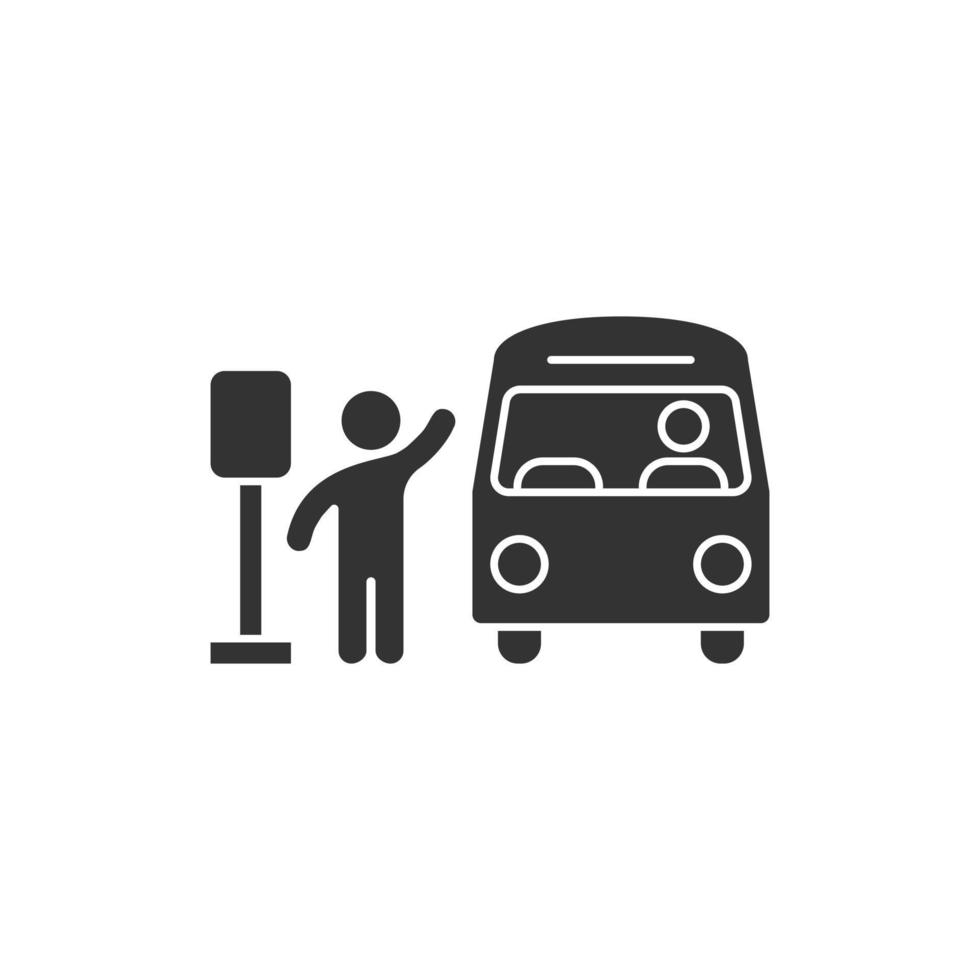 Bus station icon in flat style. Auto stop vector illustration on white isolated background. Autobus vehicle business concept.