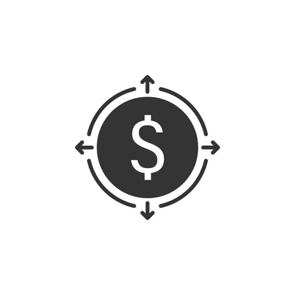 icono de ingresos de dinero en estilo plano. Ilustración de vector de moneda de dólar sobre fondo blanco aislado. concepto de negocio de estructura financiera.