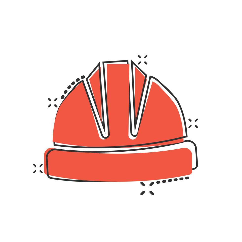 Construction helmet icon in comic style. Safety cap cartoon vector illustration on isolated background. Worker hat splash effect sign business concept.