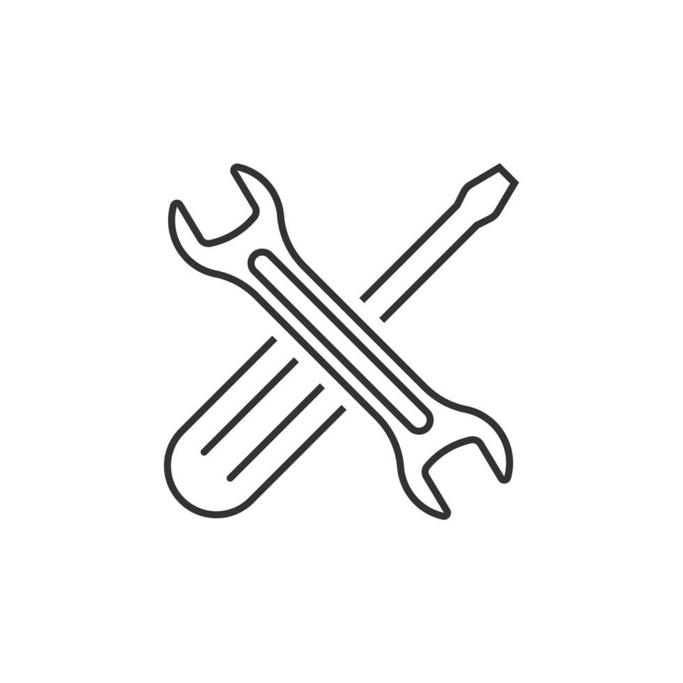 Wrench and screwdriver icon in flat style. Spanner key vector illustration on white isolated background. Repair equipment business concept.