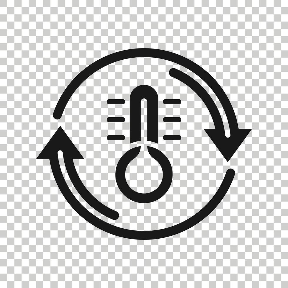 Thermometer climate control icon in flat style. Meteorology balance vector illustration on white isolated background. Hot, cold temperature business concept.