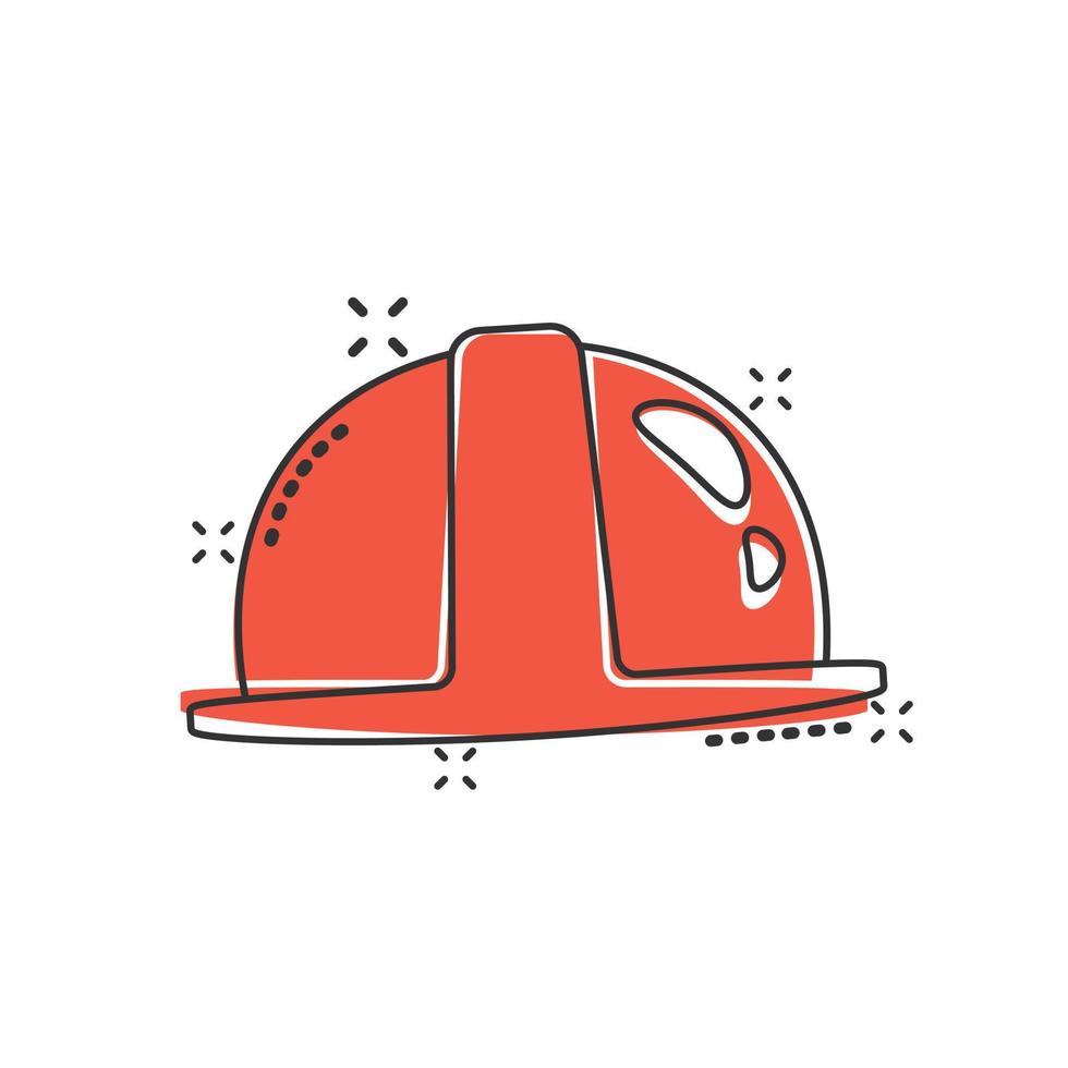 icono de casco de construcción en estilo cómico. tapa de seguridad ilustración vectorial de dibujos animados sobre fondo aislado. concepto de negocio de signo de efecto de salpicadura de sombrero de trabajador. vector