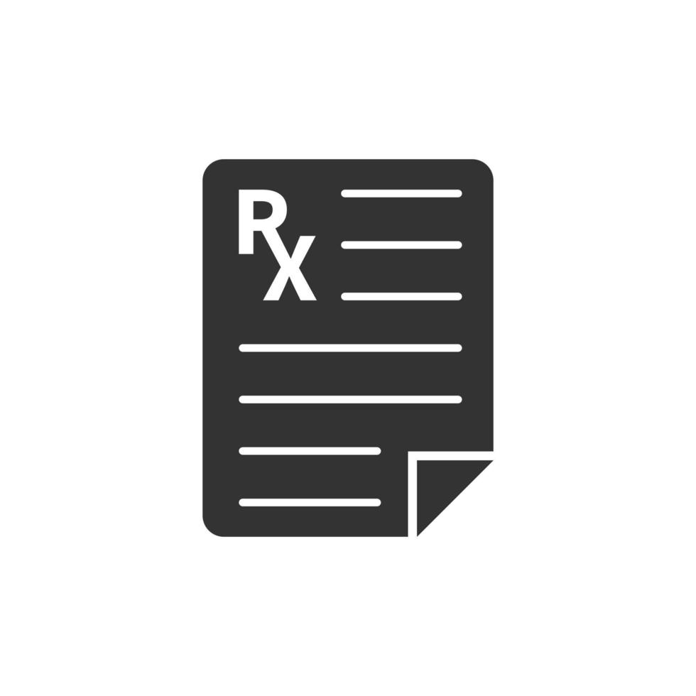 Prescription icon in flat style. Rx document vector illustration on white isolated background. Paper business concept.