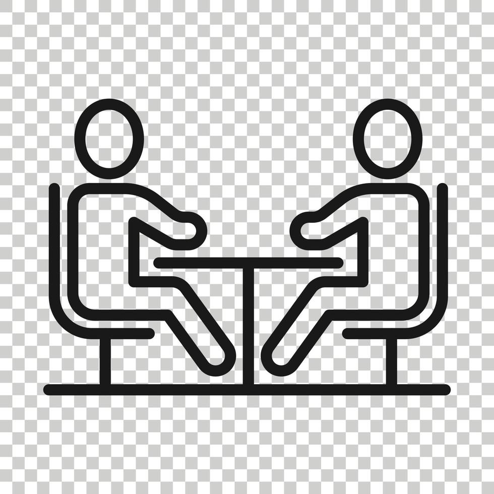People with table icon in flat style. Teamwork conference vector illustration on white isolated background. Speaker dialog business concept.