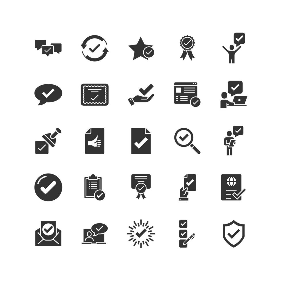 Approve icon set in flat style. Check mark vector illustration on white isolated background. Tick accepted business concept.