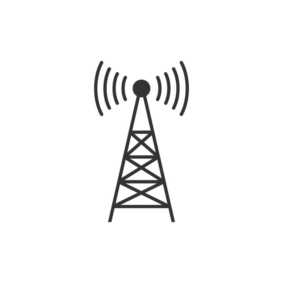 Antenna tower icon in flat style. Broadcasting vector illustration on white isolated background. Wifi business concept.