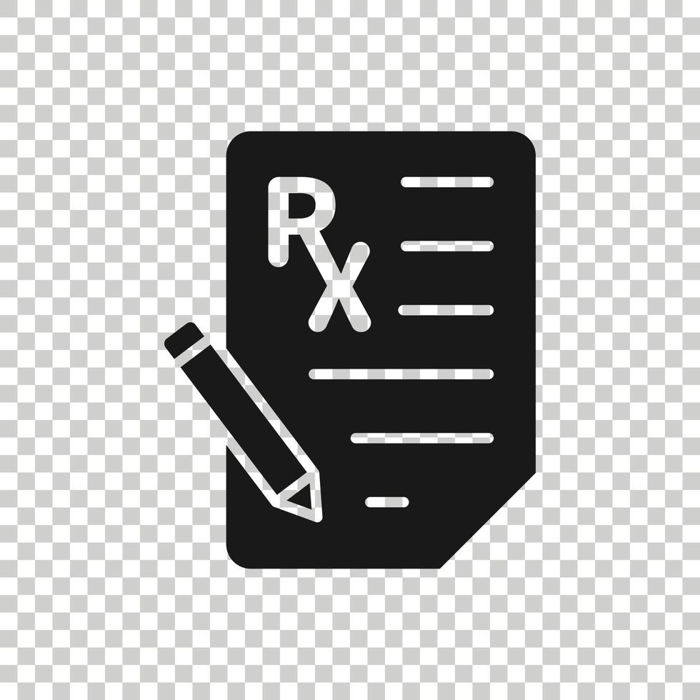 icono de prescripción en estilo plano. ilustración de vector de documento rx sobre fondo blanco aislado. concepto de negocio de papel.