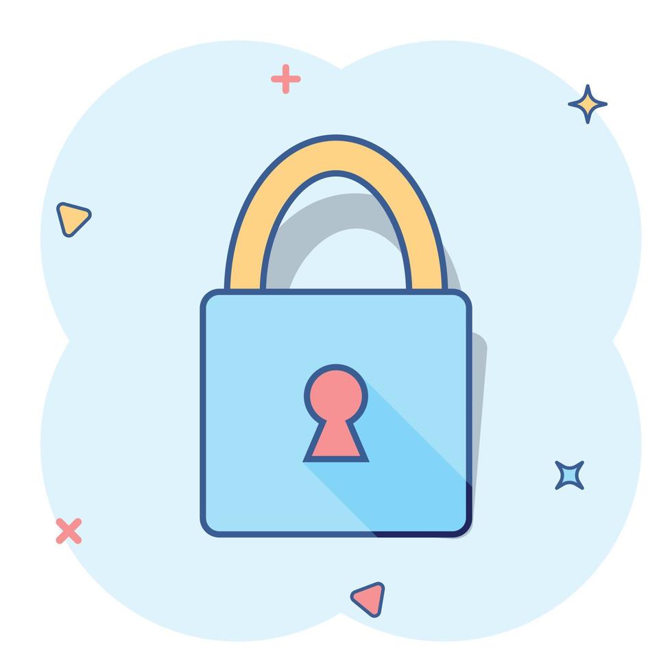 Cartoon padlock icon in comic style. Lock, unlock illustration pictogram. Locker sign splash business concept. vector