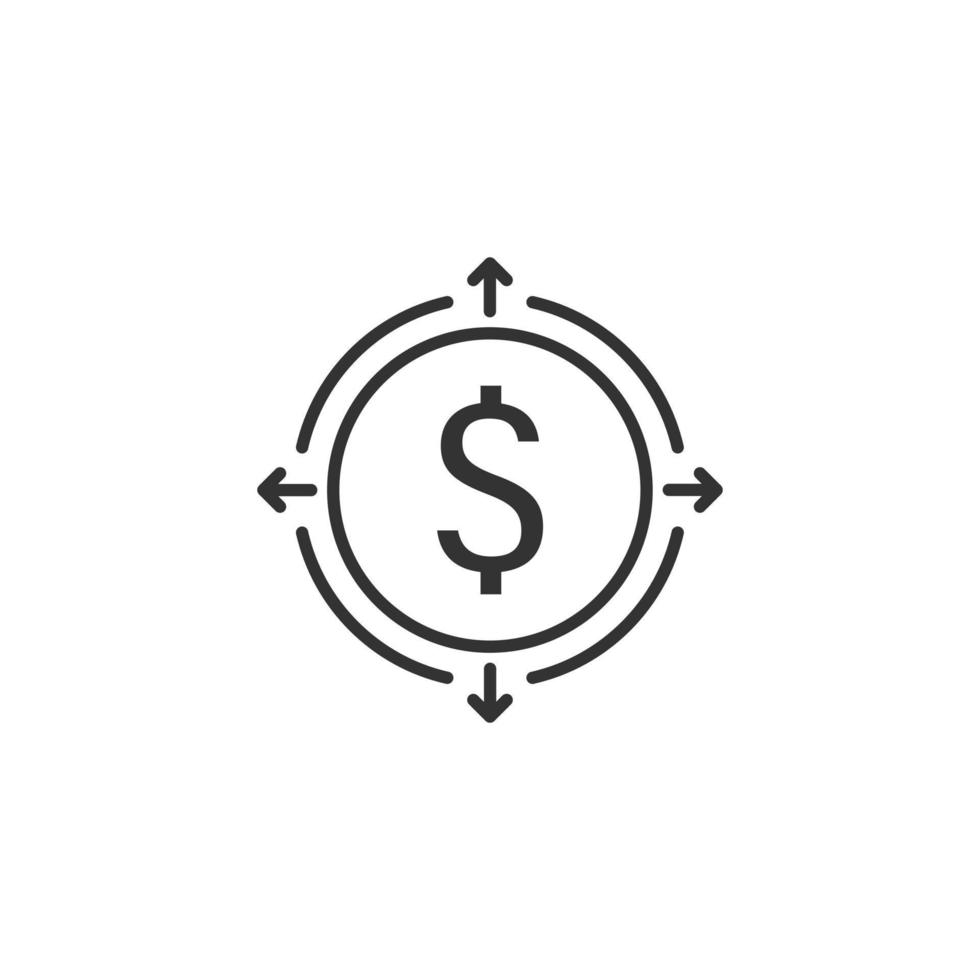 icono de ingresos de dinero en estilo plano. Ilustración de vector de moneda de dólar sobre fondo blanco aislado. concepto de negocio de estructura financiera.