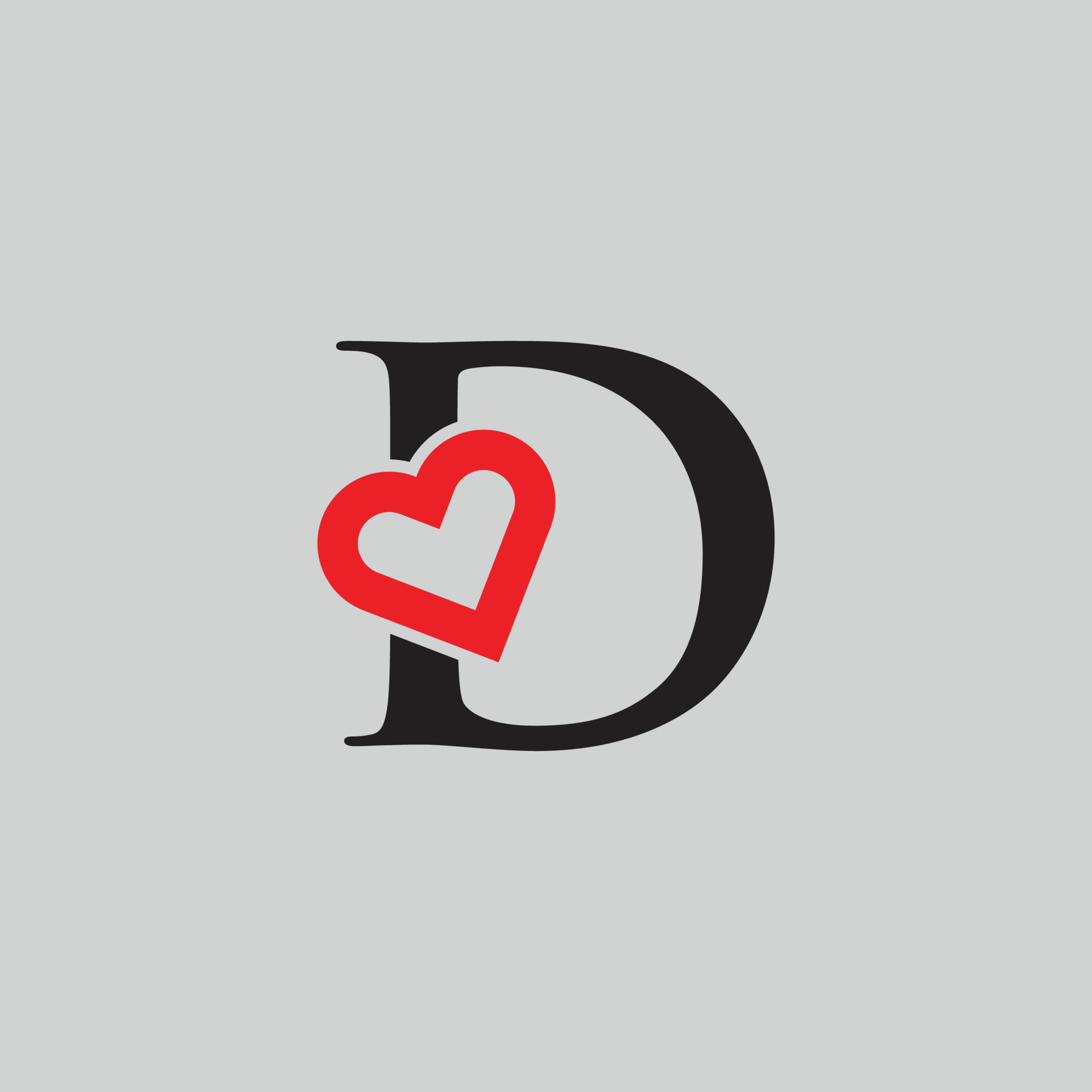 Logo Heart Letter D. Beautiful vector love logo design. D love outline