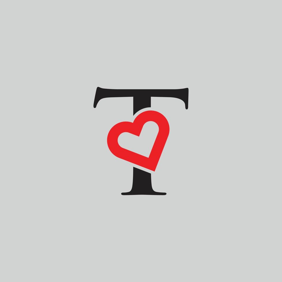 Logo Heart Letter T. Beautiful vector love logo design. T love outline creative letter design