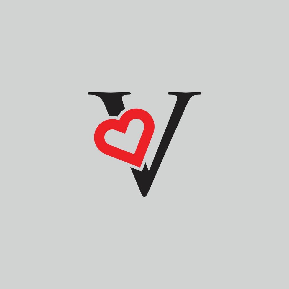 Logo Heart Letter V. Beautiful vector love logo design. V love outline creative letter design