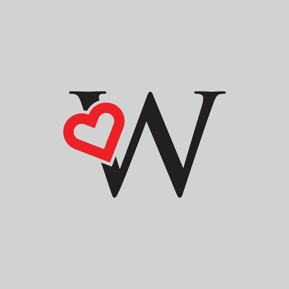 Logo Heart Letter W. Beautiful vector love logo design. W love outline creative letter design