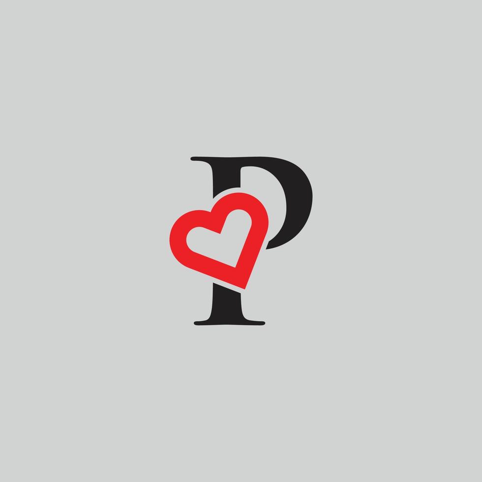 Logo Heart Letter P. Beautiful vector love logo design. P love outline creative letter design