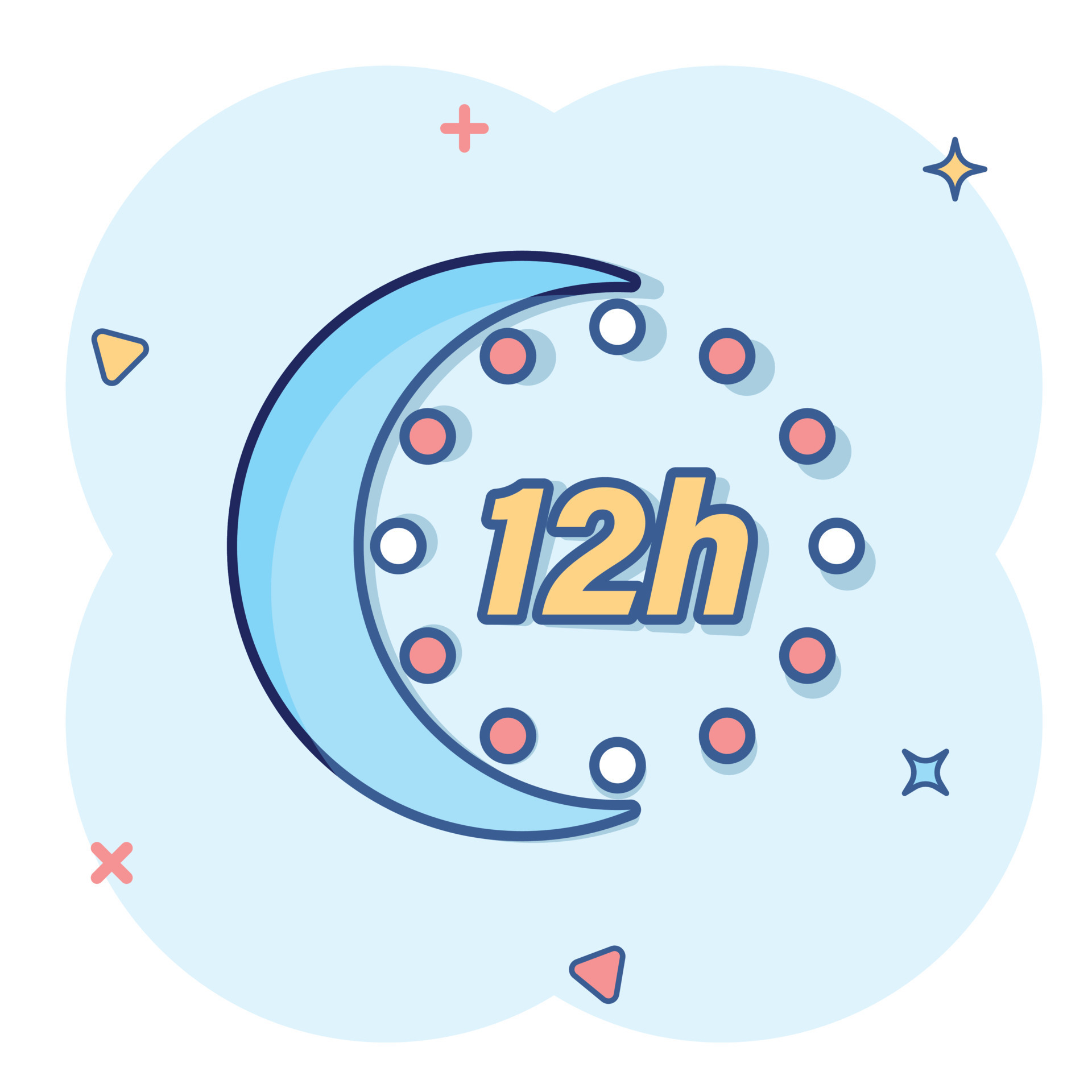 12 Hour Clock Icon In Comic Style Timer Countdown Cartoon Vector 