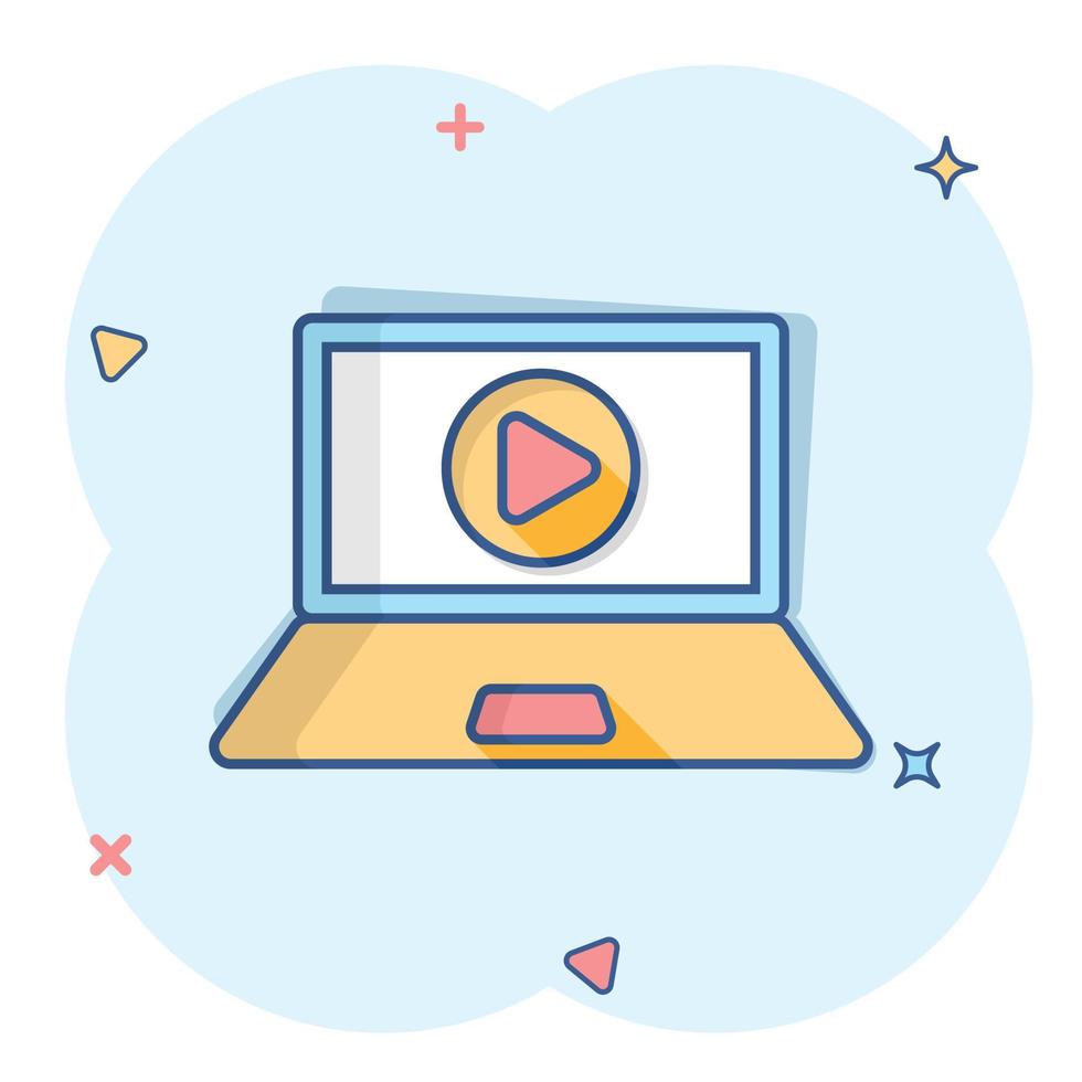 Online training process icon in comic style. Webinar seminar vector cartoon illustration pictogram. E-learning business concept splash effect.