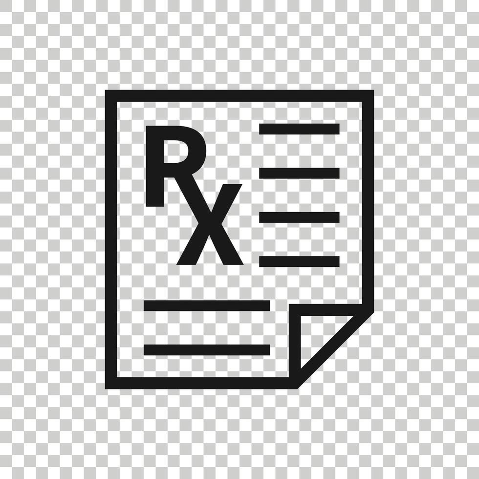 Prescription icon in flat style. Rx document vector illustration on white isolated background. Paper business concept.