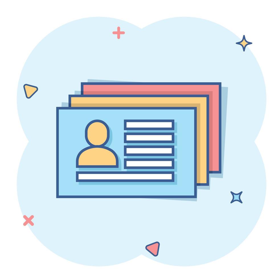 Resume icon in comic style. Contract document cartoon vector illustration on white isolated background. Paper notepad splash effect business concept.