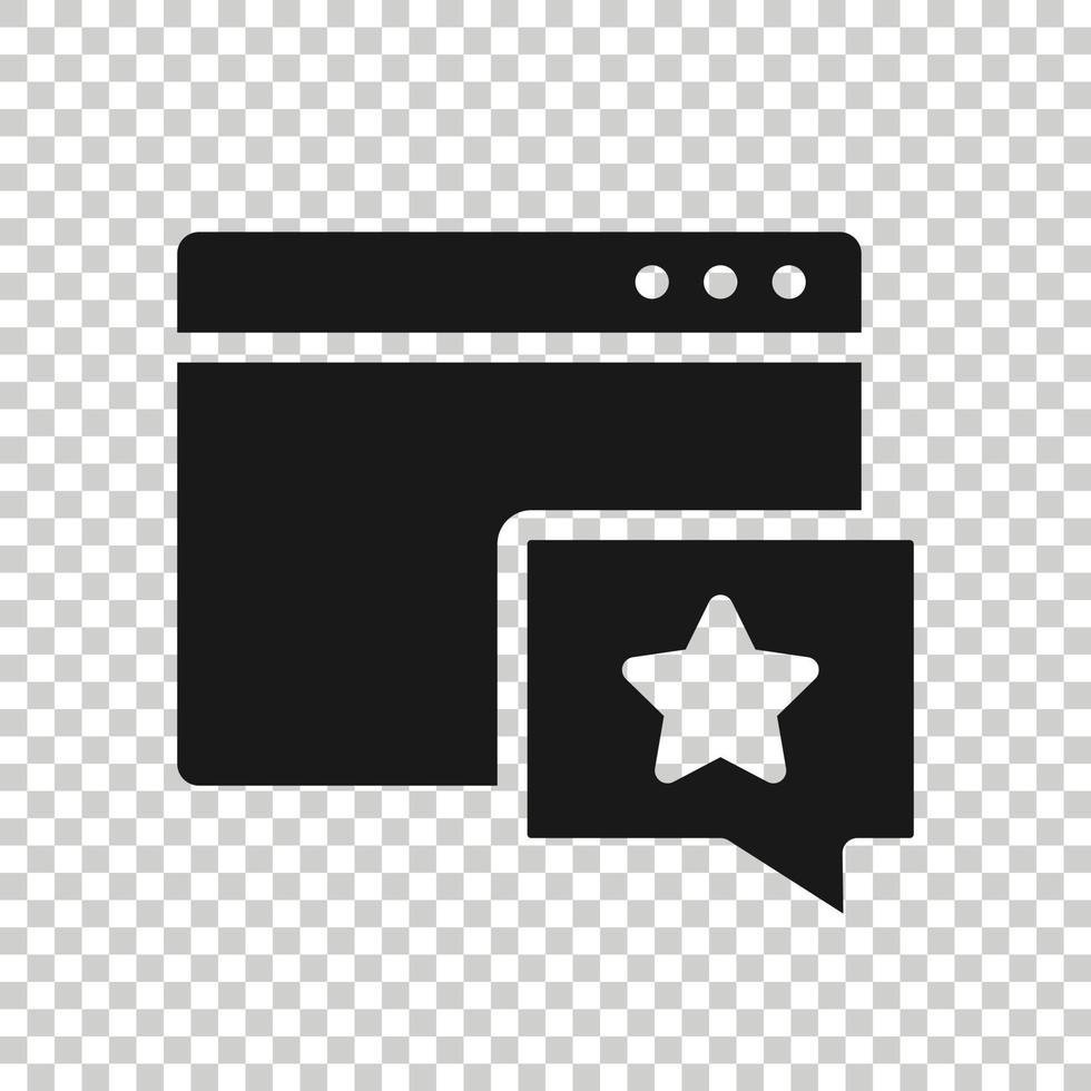 Browser window with star icon in flat style. Wish list vector illustration on white isolated background. Reward bonus business concept.