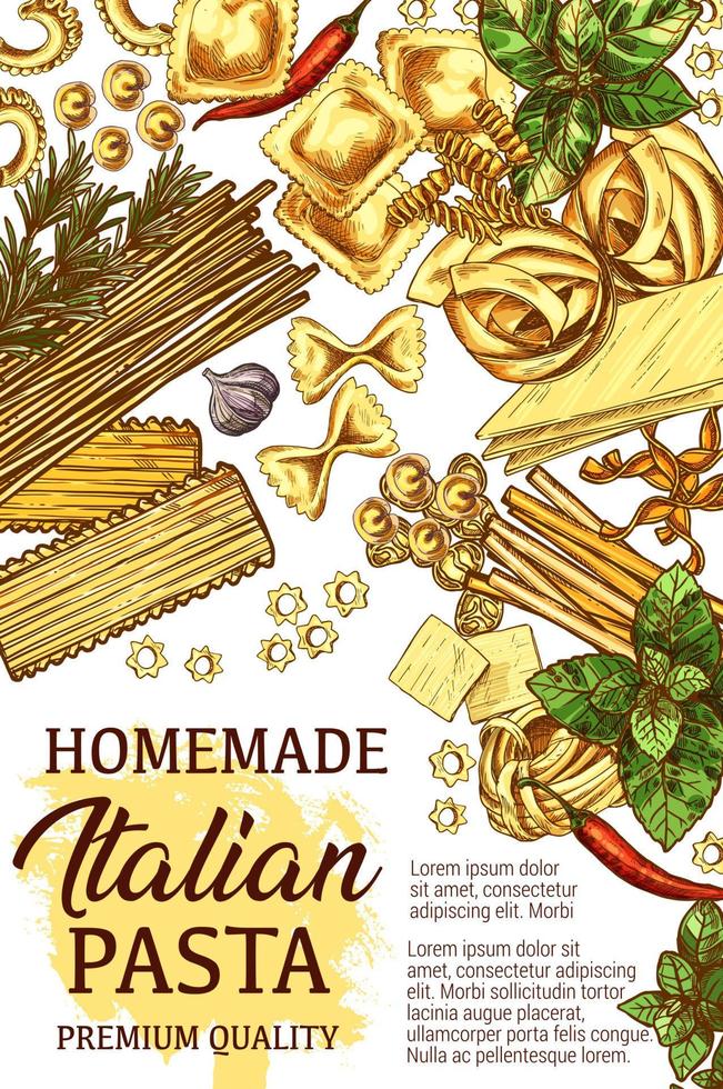 Italian pasta cooking, vector sketch ingredients