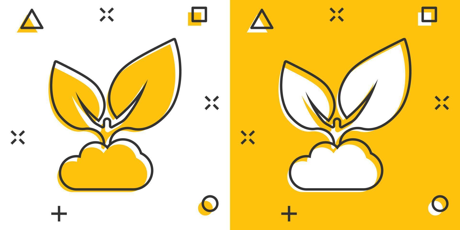 Leaf icon in comic style. Plant cartoon vector illustration on white isolated background. Flower splash effect sign business concept.