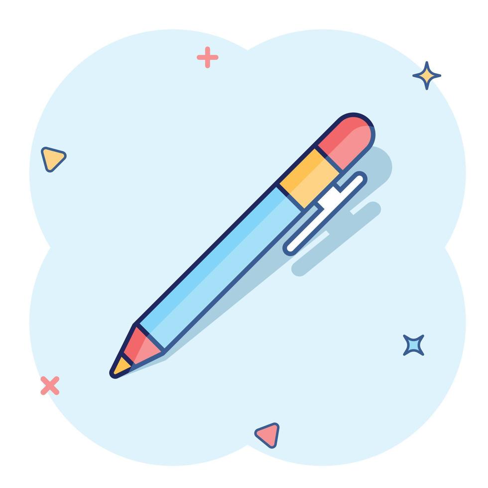 Pen icon in comic style. Highlighter vector cartoon illustration pictogram. Pen business concept splash effect.