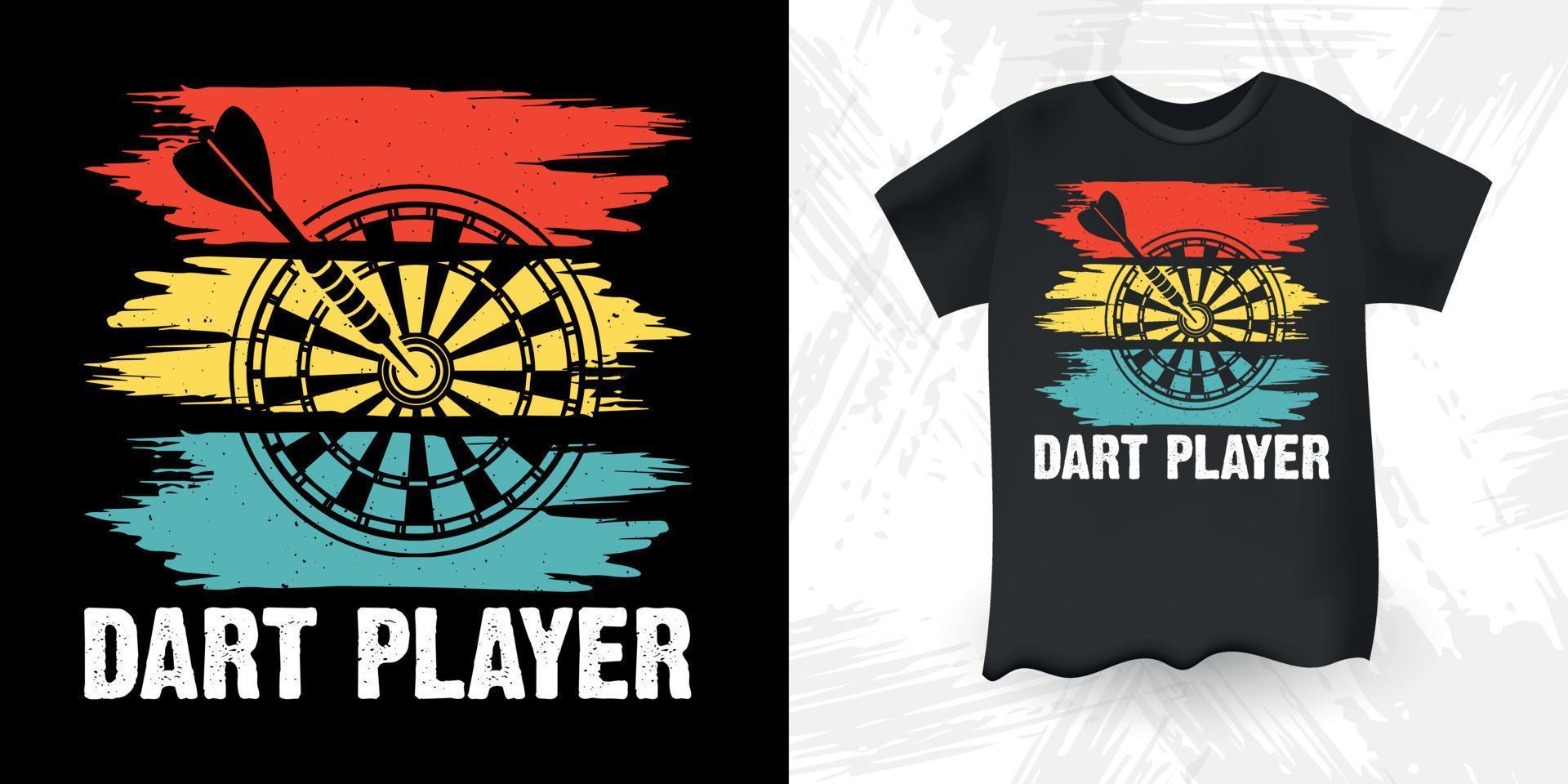 divertido jugador de dardos retro vintage dardo lanzando diseño de camiseta vector