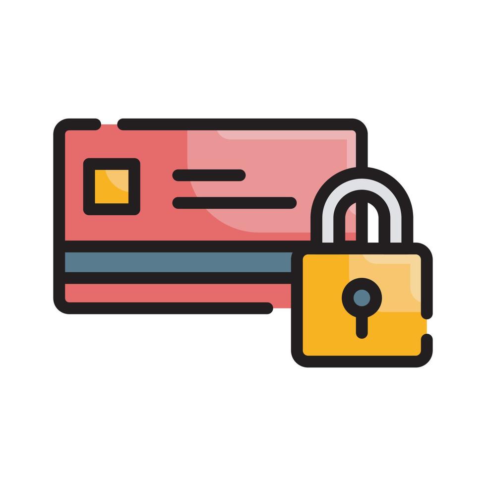 Secured Credit Card Vector Style illustration. Business and Finance Filled Outline Icon.