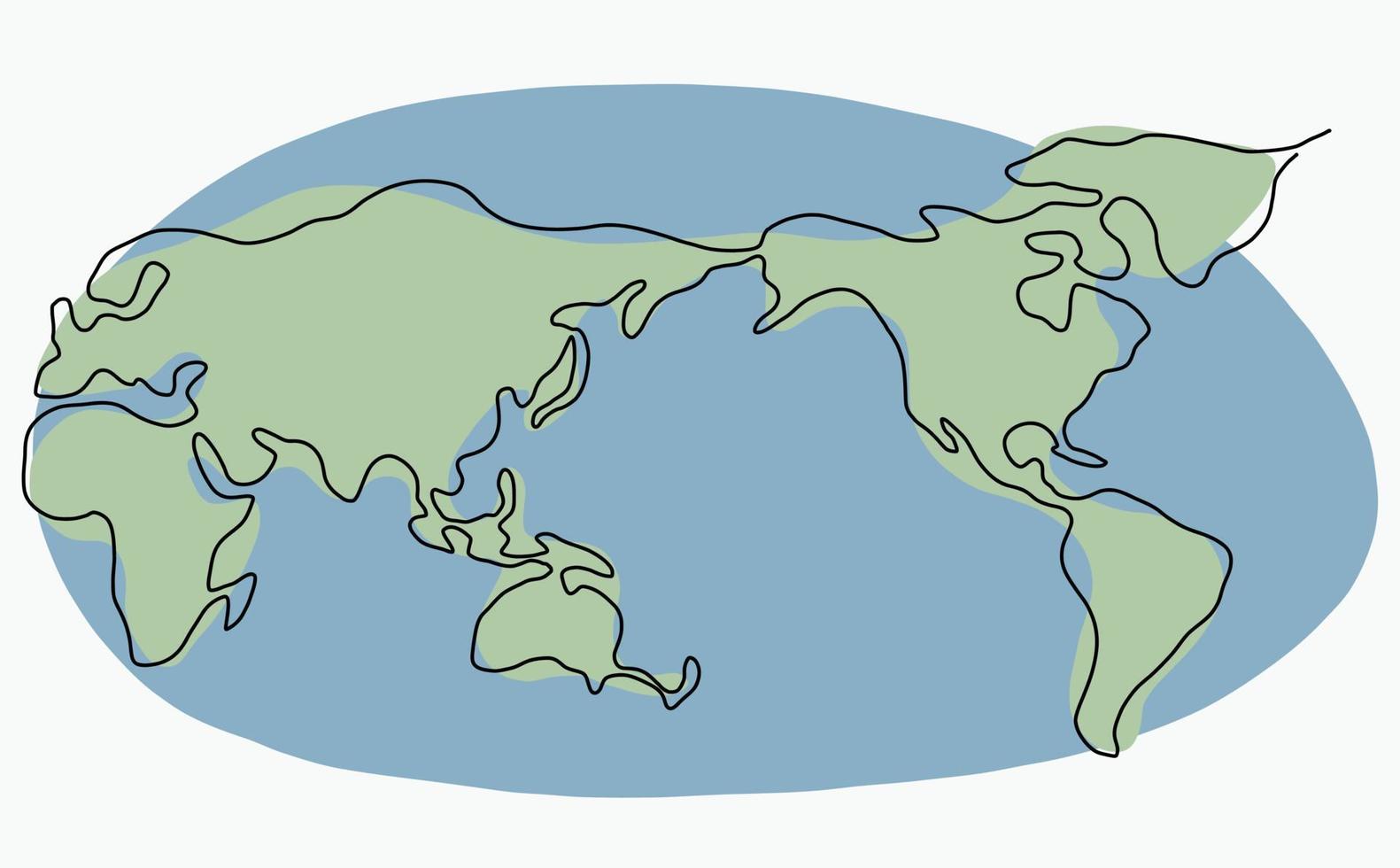 Continuous freehand drawing world map. vector