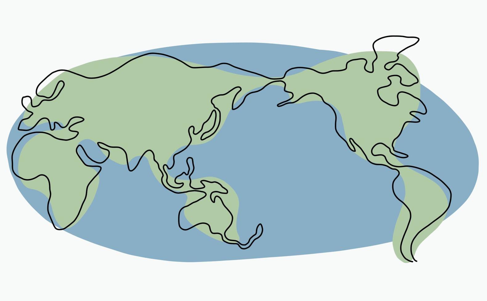 Continuous freehand drawing world map. vector