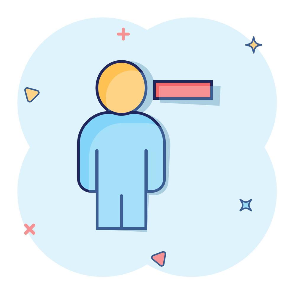 People with minus icon in comic style. Staff cartoon vector collection illustration on white isolated background. Human splash effect business concept.