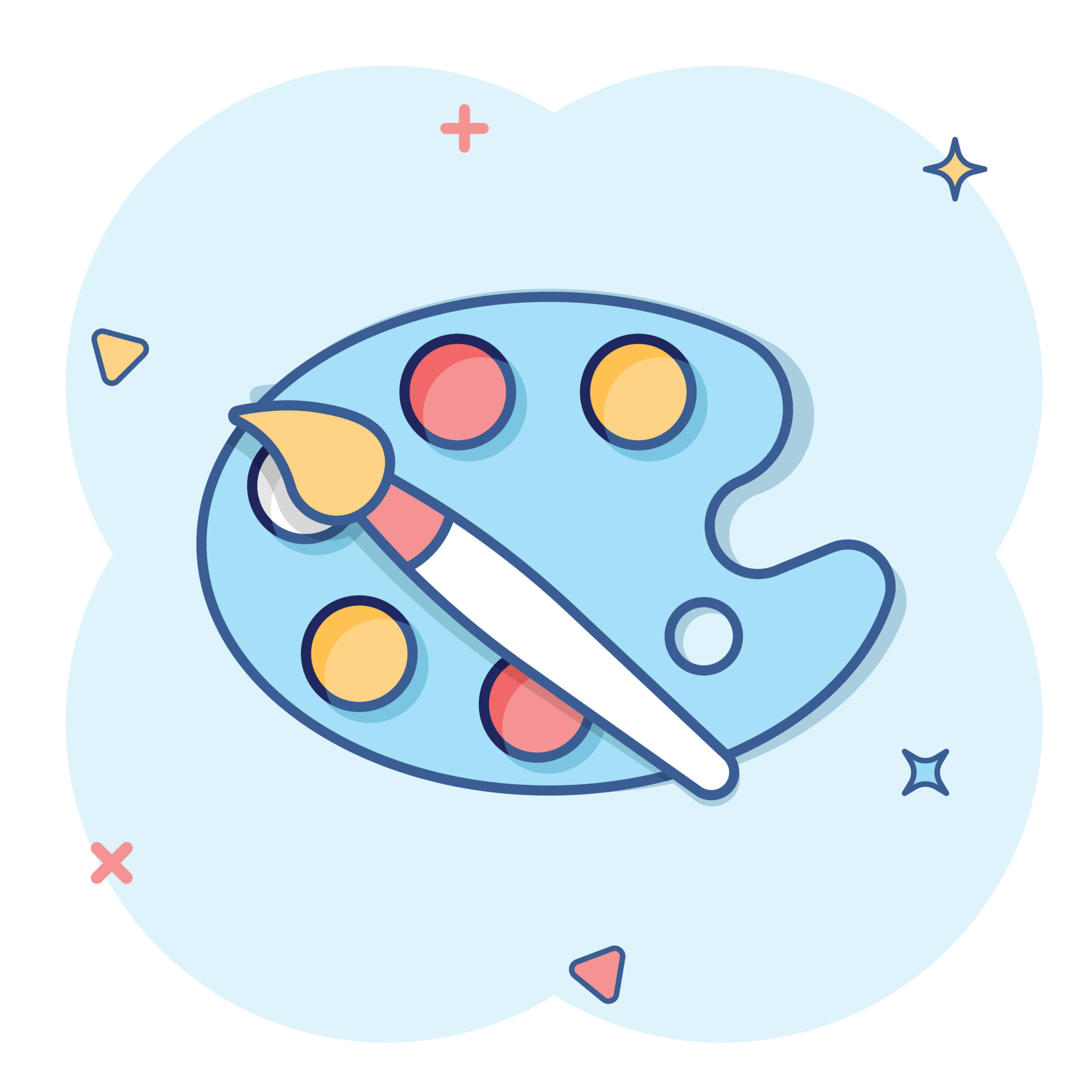 Artist's palette in comic style. Painter's tools cartoon vector