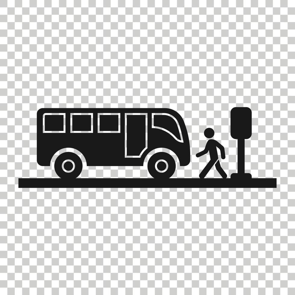 Bus station icon in flat style. Auto stop vector illustration on white isolated background. Autobus vehicle business concept.