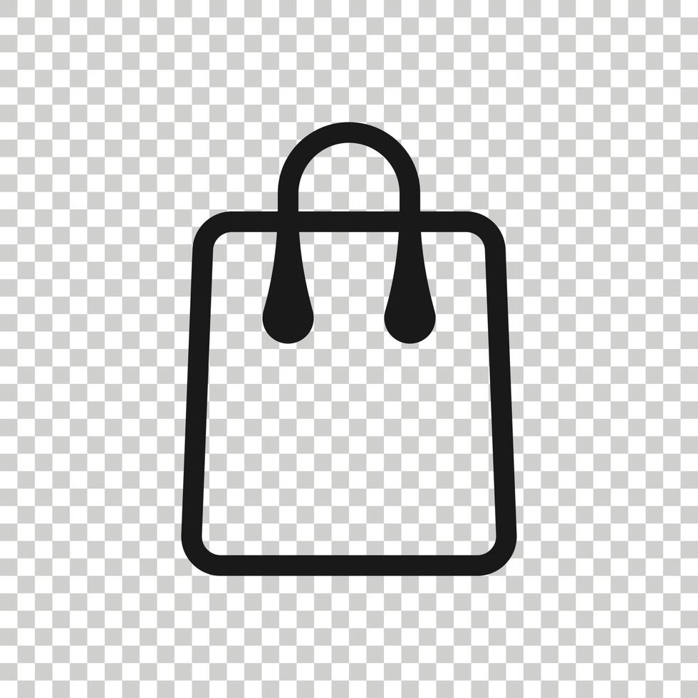 Shopping bag icon in flat style. Handbag sign vector illustration on white isolated background. Package business concept.