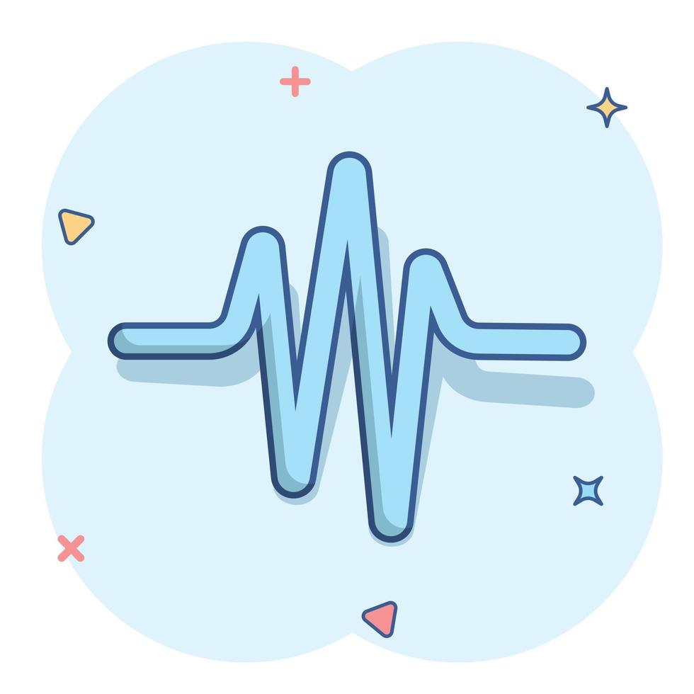 Sound wave icon in comic style. Heart beat vector cartoon illustration on white isolated background. Pulse rhythm splash effect business concept.