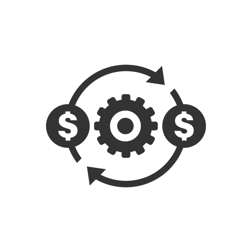 Money optimization icon in flat style. Gear effective vector illustration on white isolated background. Finance process business concept.