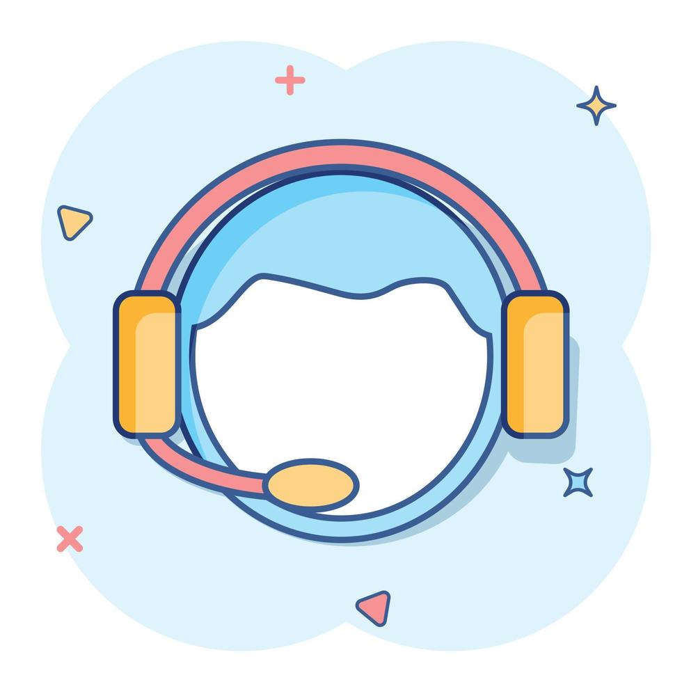 Vector cartoon operator with microphone icon in comic style. Operator in call center sign illustration pictogram. People business splash effect concept.