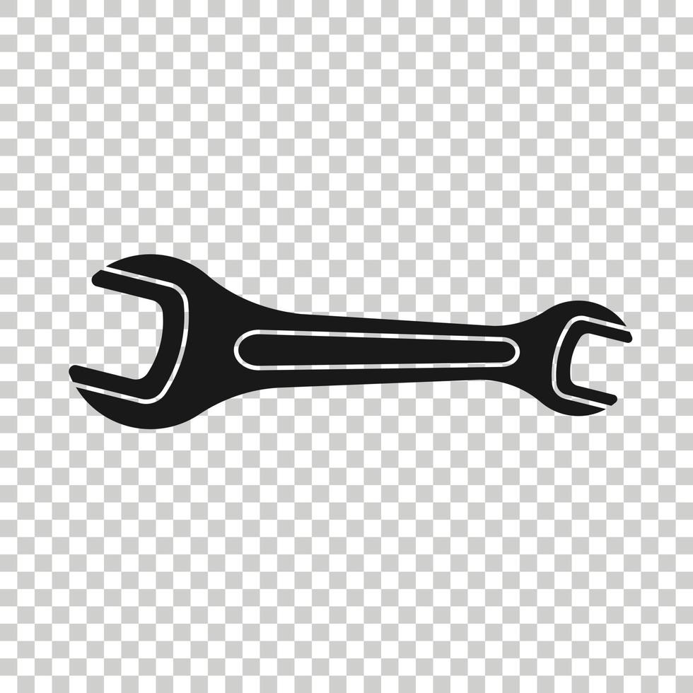Wrench icon in flat style. Spanner key vector illustration on white isolated background. Repair equipment business concept.