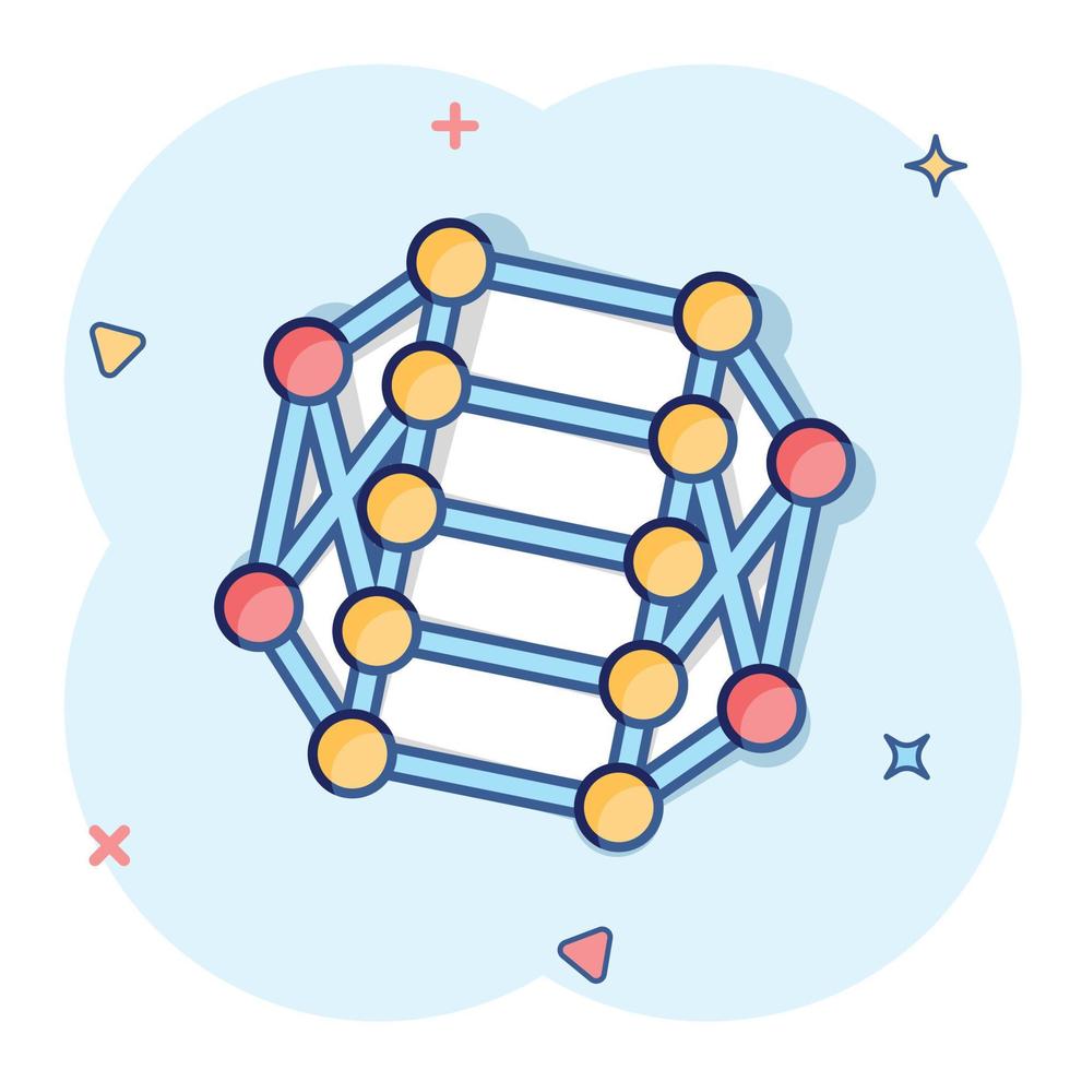 icono de molécula de adn en estilo cómico. ilustración de vector de dibujos animados de átomo sobre fondo blanco aislado. Concepto de negocio de signo de efecto de salpicadura de espiral molecular.