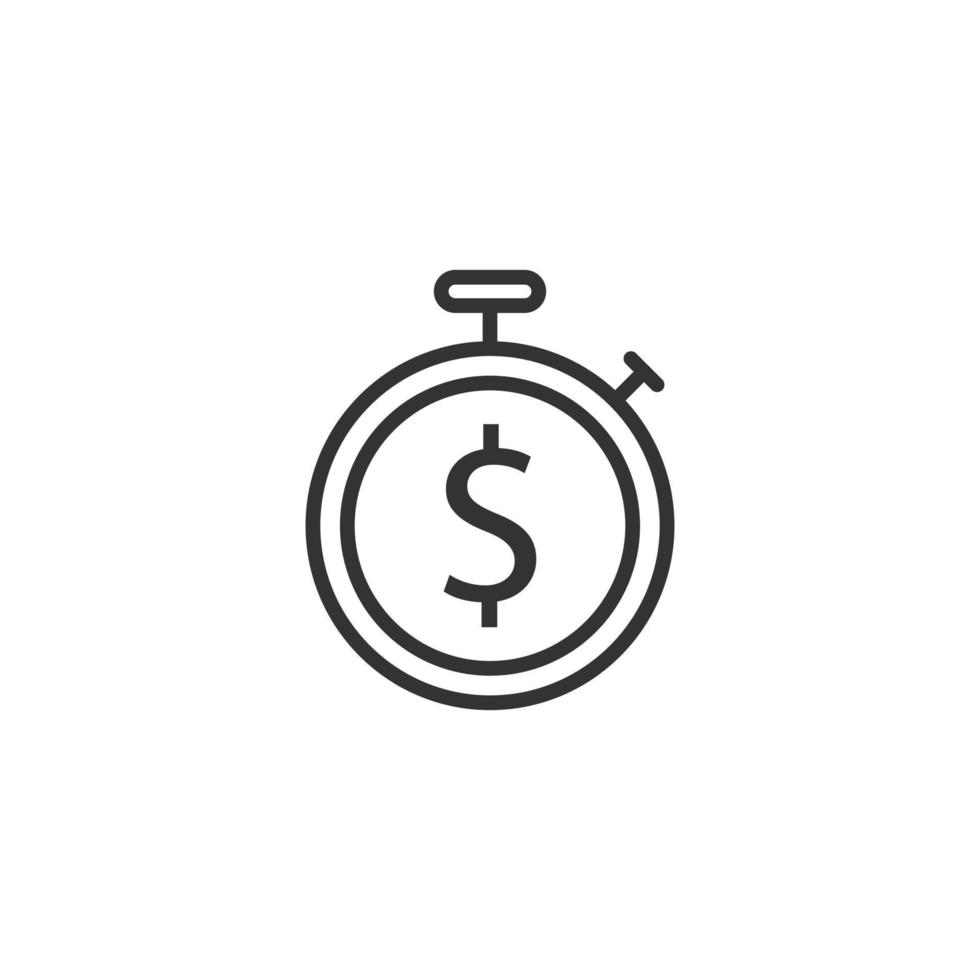 Time is money icon in flat style. Clock with dollar vector illustration on white isolated background. Currency business concept.