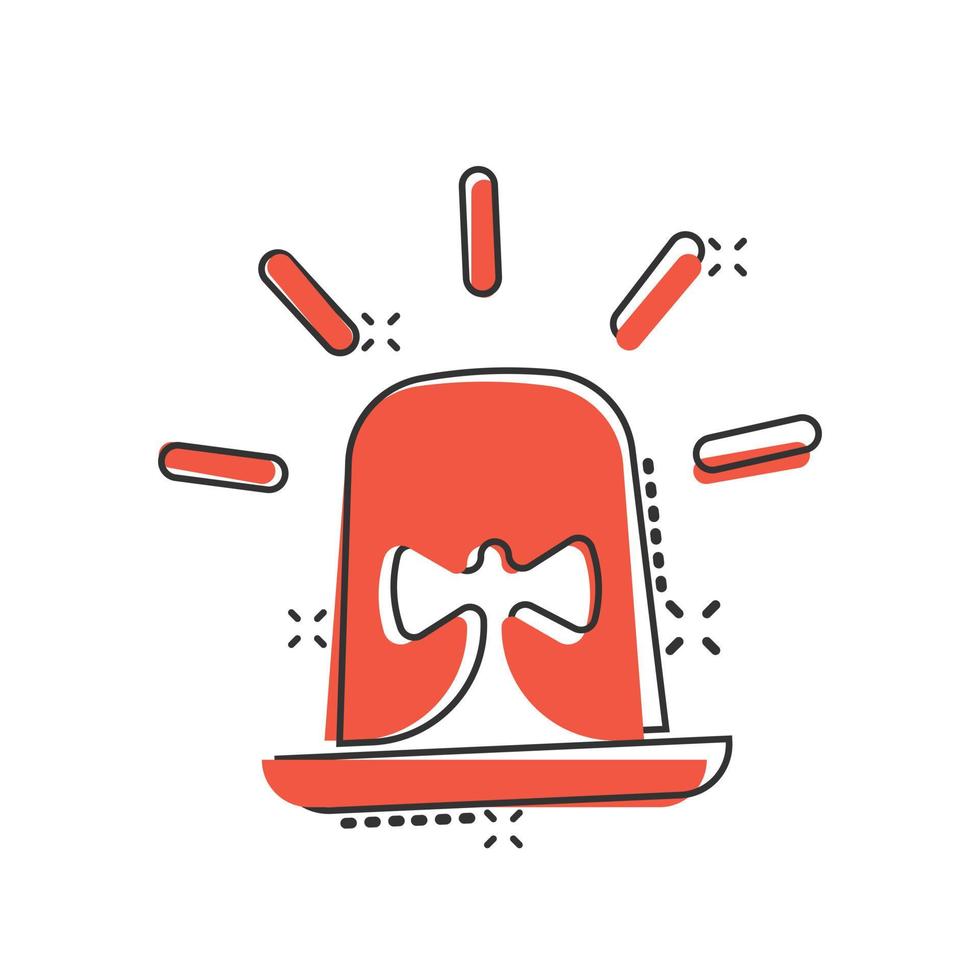 Emergency alarm icon in comic style. Alert lamp cartoon vector illustration on isolated background. Police urgency splash effect sign business concept.