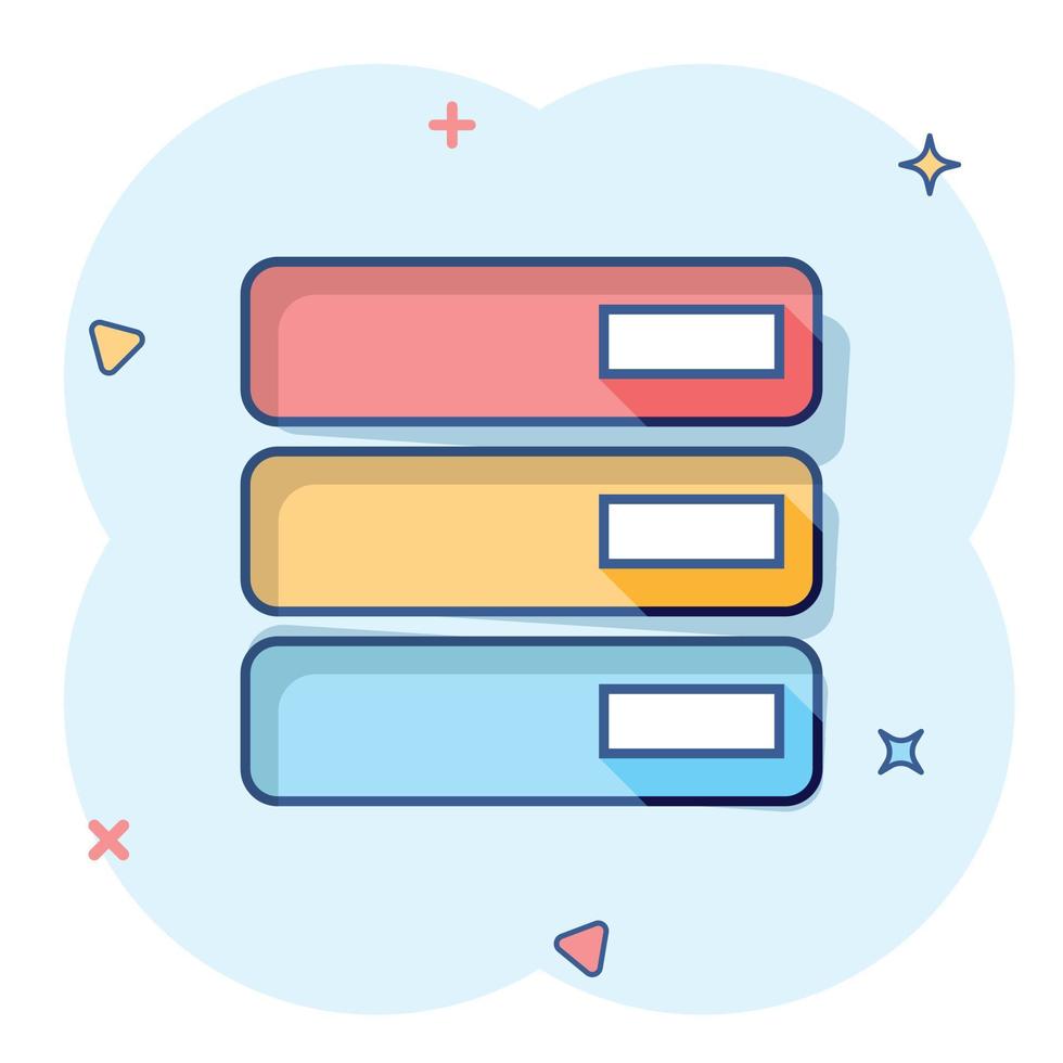 Vector cartoon database, server icon in comic style. Storage sign illustration pictogram. Server business splash effect concept.