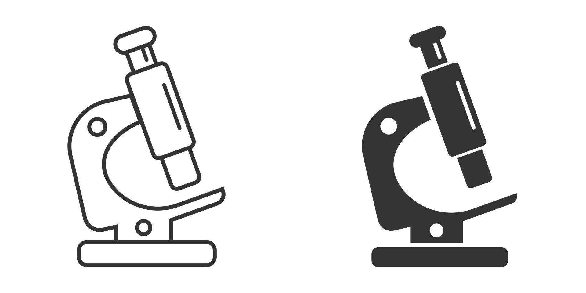 icono de microscopio en estilo plano. Ilustración de vector de lupa de laboratorio sobre fondo aislado. concepto de negocio de signo de instrumento de biología.