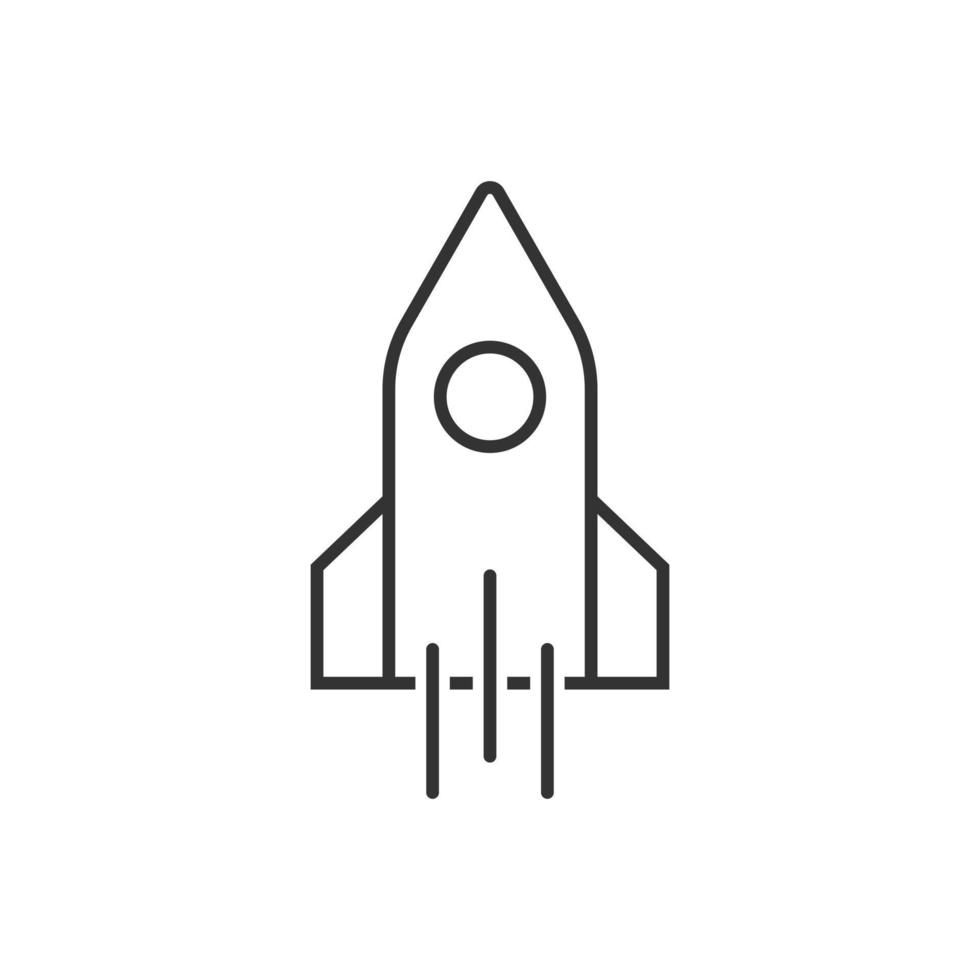 Rocket icon in flat style. Spaceship launch vector illustration on white isolated background. Sputnik  business concept.