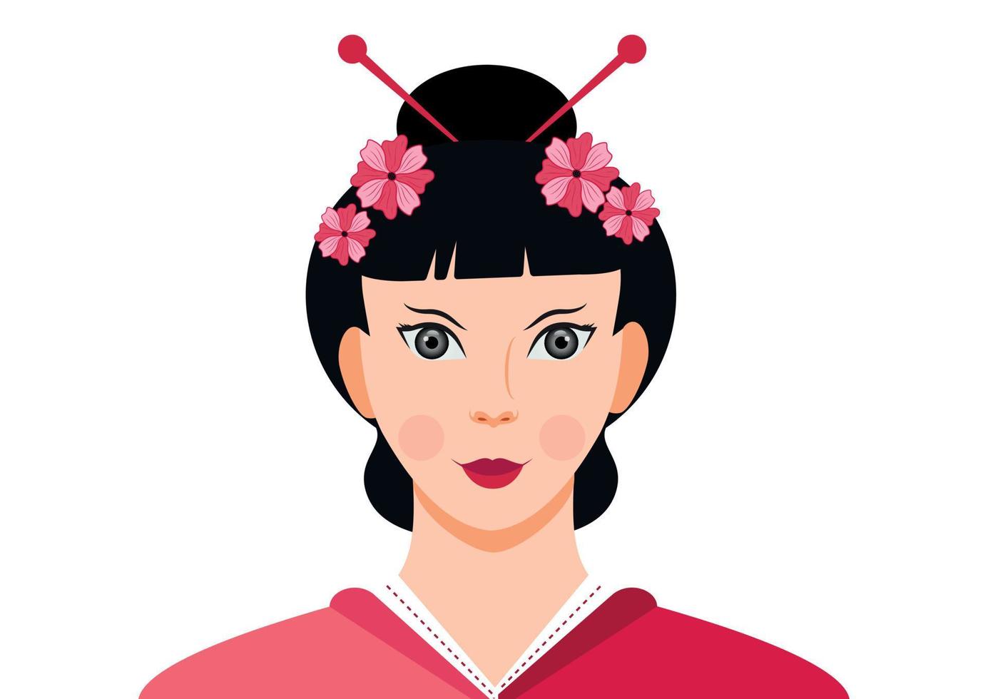 retrato, de, lindo, japonés, mujer, vector