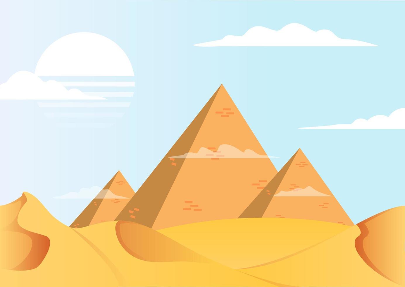 diseño plano del paisaje del desierto de la pirámide vívida vector