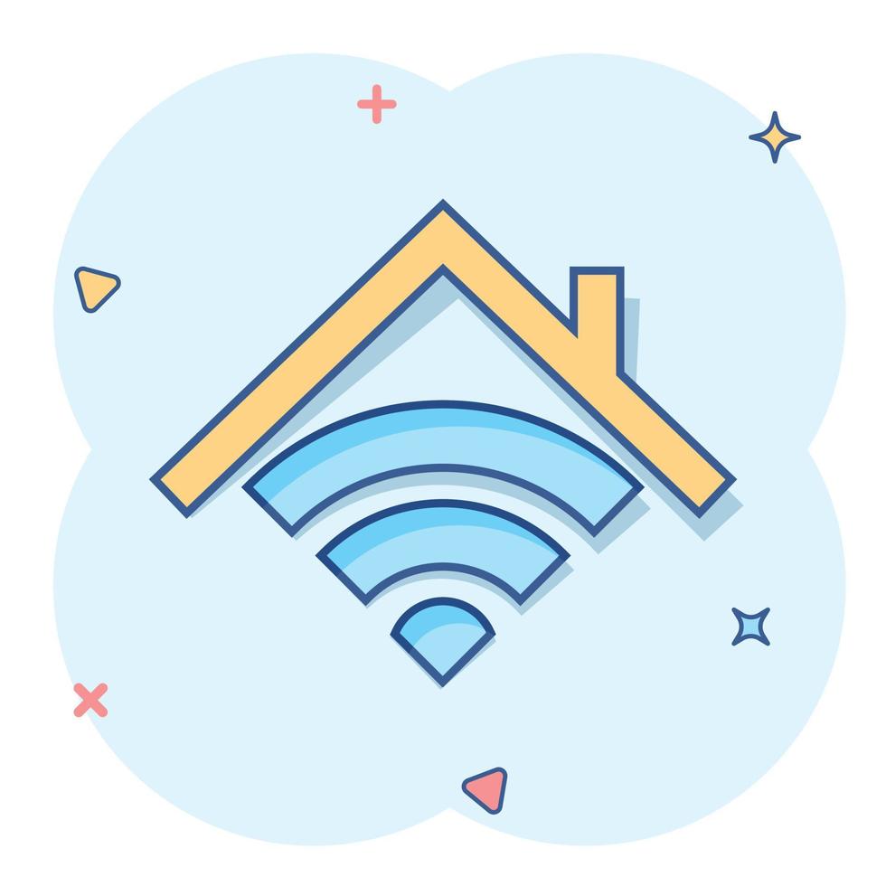 Smart home icon in comic style. House control vector cartoon illustration pictogram. Smart home business concept splash effect.
